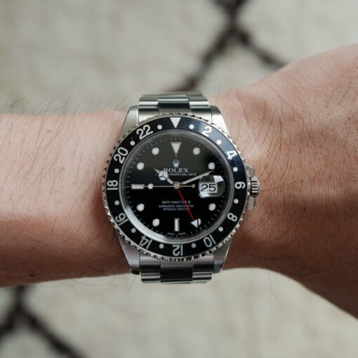 ロレックス/GMTマスター2/16710/P番/2000年/黒ベゼル/横穴あり/保証書付きフルセット/ROLEX GMT-MASTER 2 Ref.16710 "Black Bezel" 2000y Full Set - 画像 (5)