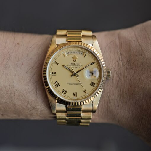 ロレックス/デイデイト36/18238/S番/ローマ数字/18Kイエローゴールド/ROLEX DAY-DATE 36 Ref.18238 18KYG "Roman" 1993 Box and Papers - 画像 (5)