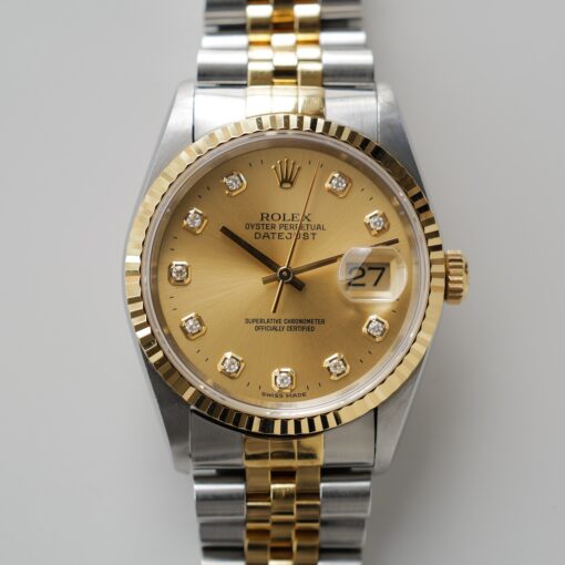 ロレックス/デイトジャスト16233G/18KYG/10Pダイヤモンド/保証書付きフルセット/ROLEX DATE-JUST Ref.16233G "10P Diamond" 18KYG 1997-98 Full Set - 画像 (6)