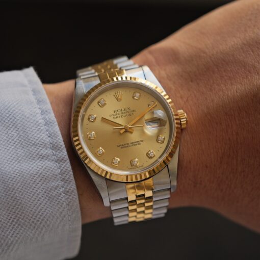 ロレックス/デイトジャスト16233G/18KYG/10Pダイヤモンド/保証書付きフルセット/ROLEX DATE-JUST Ref.16233G "10P Diamond" 18KYG 1997-98 Full Set - 画像 (4)