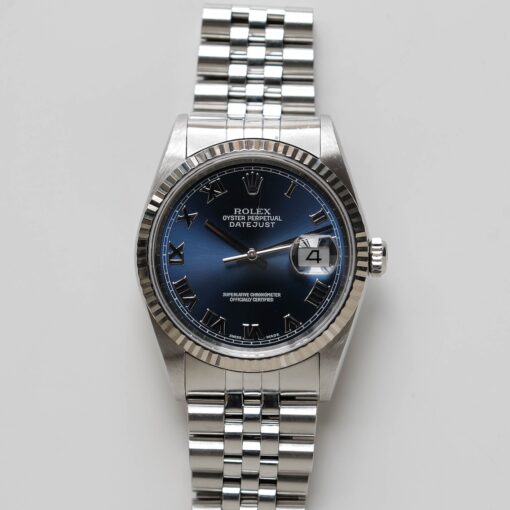 ロレックス/デイトジャスト16234/ブルーローマン/ 18Kホワイトゴールドベゼル/箱・保証書付き/ROLEX DATE-JUST REF.16234 "BLUE ROMAN" 18KWG bezel with Box and Paper 2001y - 画像 (6)