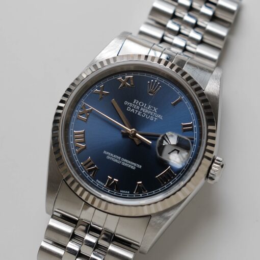 ロレックス/デイトジャスト16234/ブルーローマン/ 18Kホワイトゴールドベゼル/箱・保証書付き/ROLEX DATE-JUST REF.16234 "BLUE ROMAN" 18KWG bezel with Box and Paper 2001y - 画像 (5)