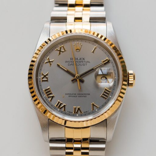 ロレックス/デイトジャスト/X番/グレー ローマンダイヤル/箱・保証書付フルセット/ROLEX DATE-JUST REF.16233 18KYG “GREY ROMAN” 1991y with Box and Paper - 画像 (5)